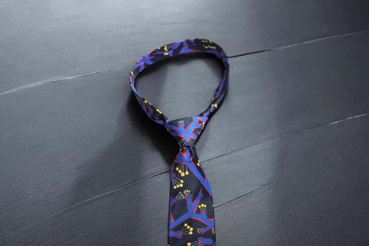 Bold Geometric Botanical Tie With Pocket Square
