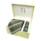 Brown And Green Tie And Pocket Square Combo