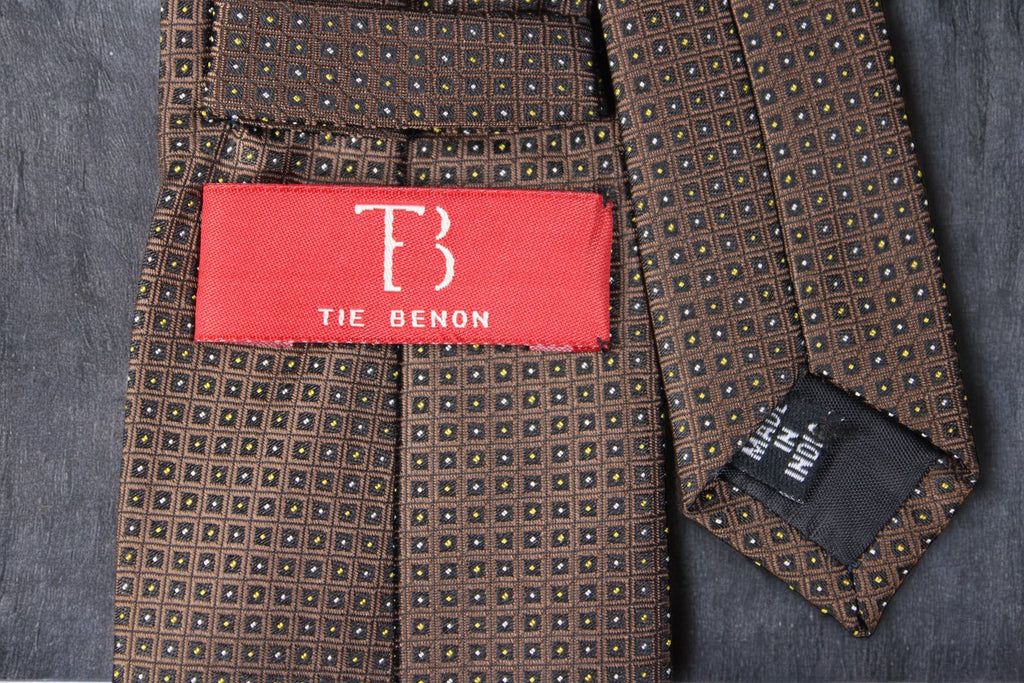 Brown Geometric Tie & Pocket Square