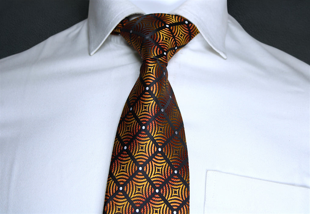 Brown & Gold Geometric Plaid Tie