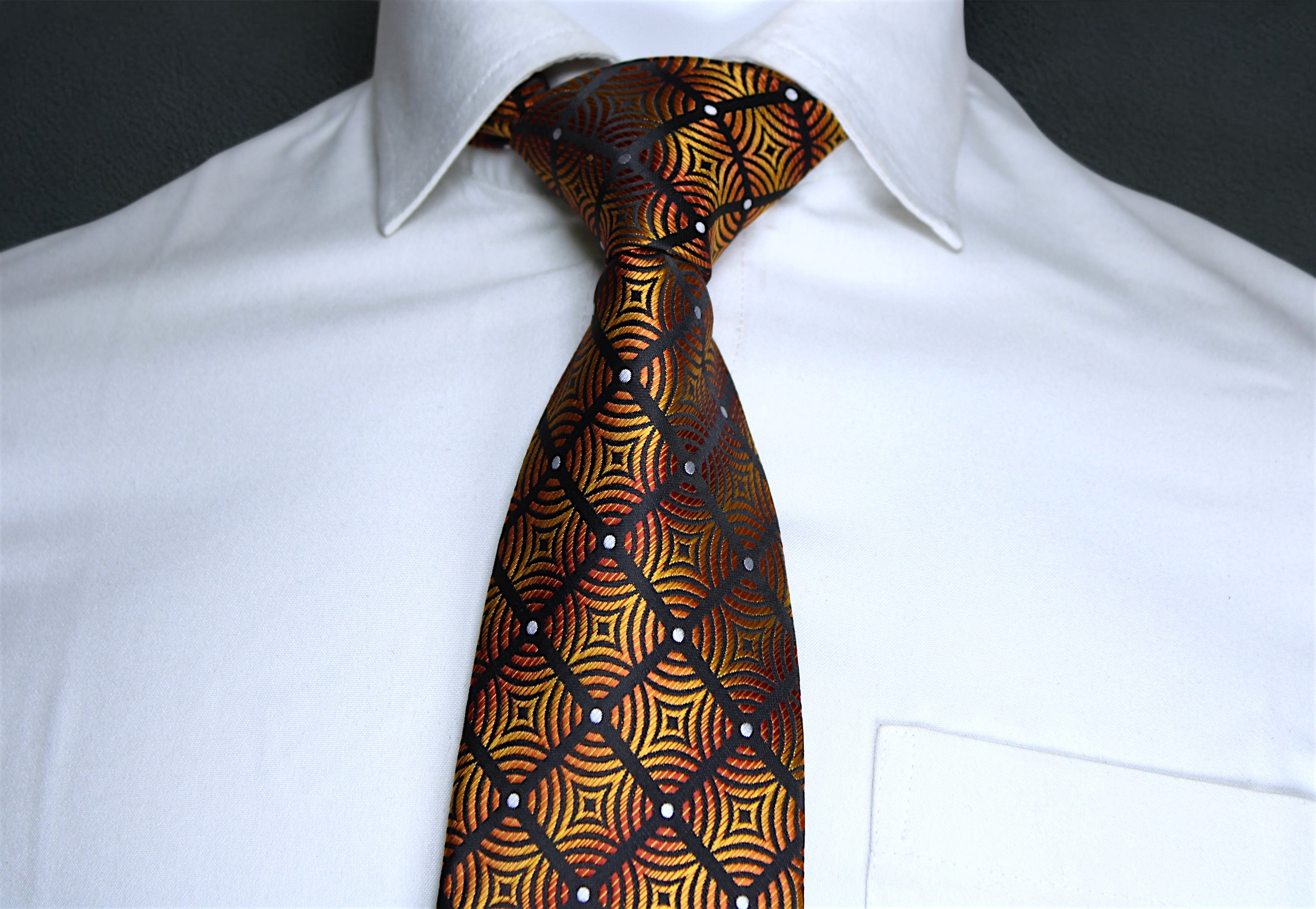 Brown & Gold Geometric Plaid Tie