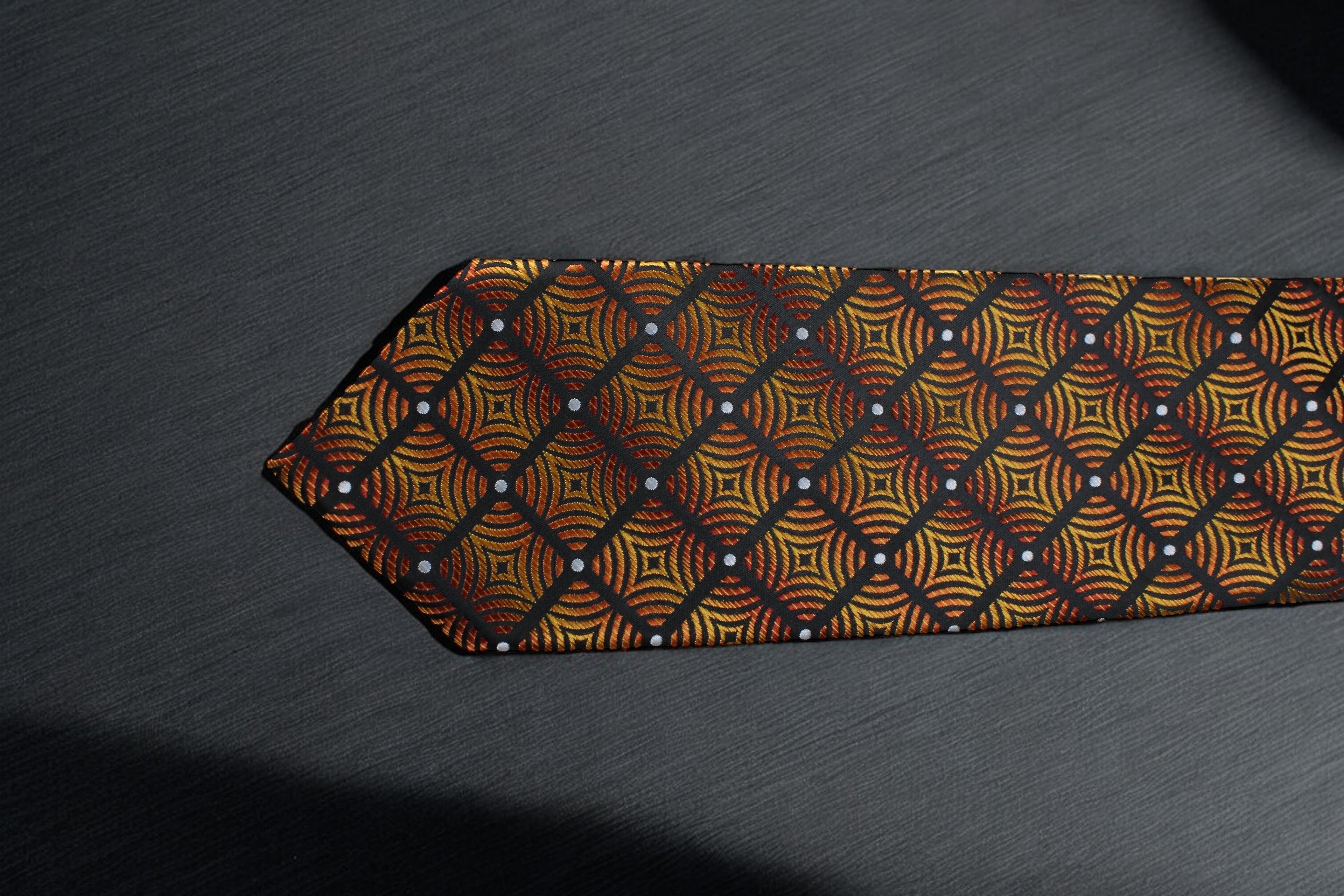 Brown & Gold Geometric Plaid Tie