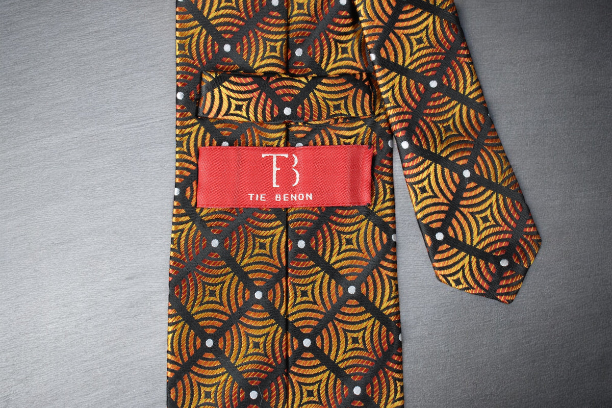 Brown & Gold Geometric Plaid Tie