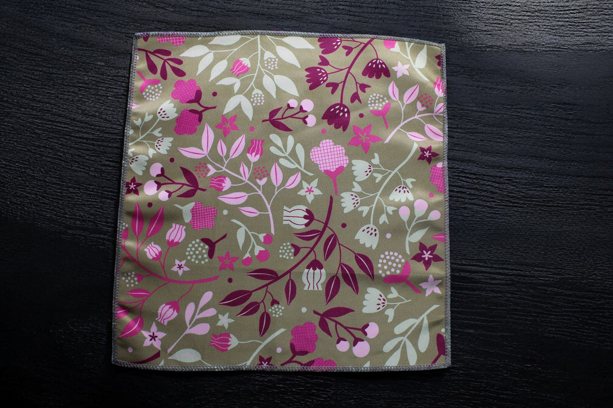 Brown & Pink Floral Tie With Pocket Square