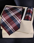 Burgundy & Navy Tartan Premium Microsilk Plaid Tie & Pocket Square Set