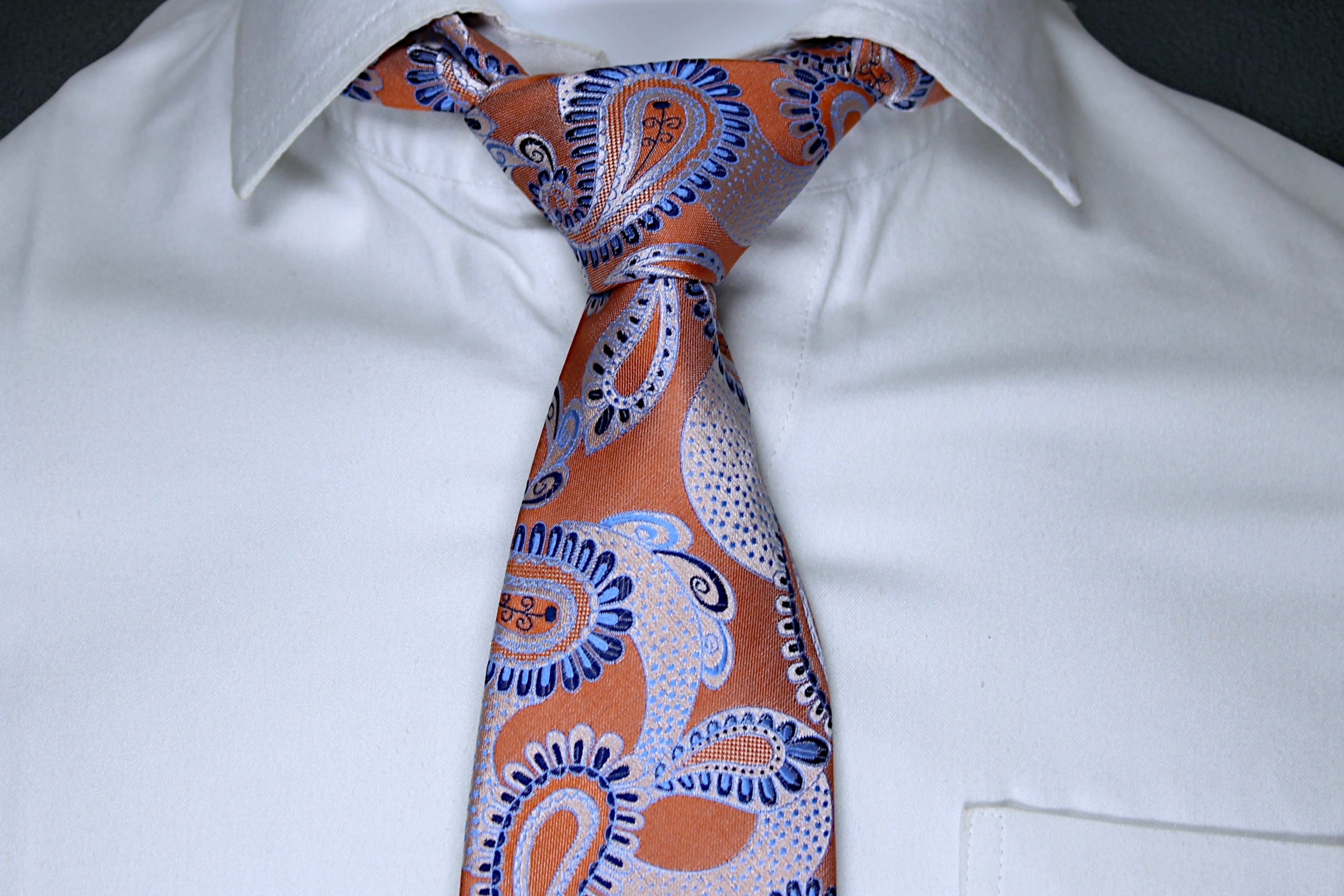 Burnt Orange Paisley Tie - Elegant Blue & Silver Accents