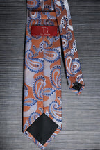 Burnt Orange Paisley Tie - Elegant Blue & Silver Accents