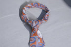 Burnt Orange Paisley Tie - Elegant Blue & Silver Accents
