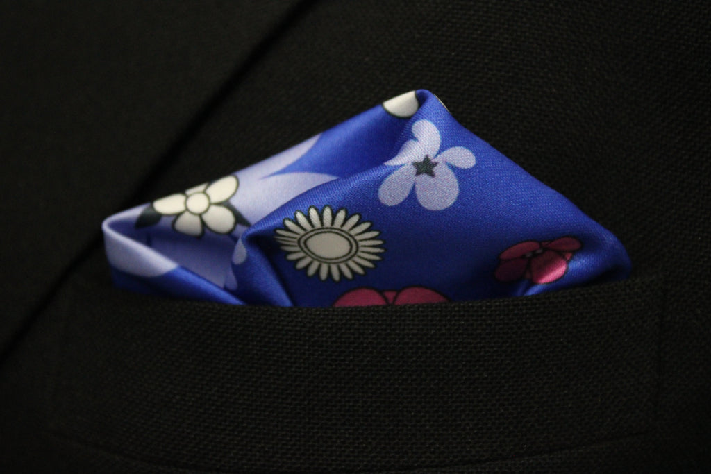 Indigo Bloom Necktie Tie With Pocket Square