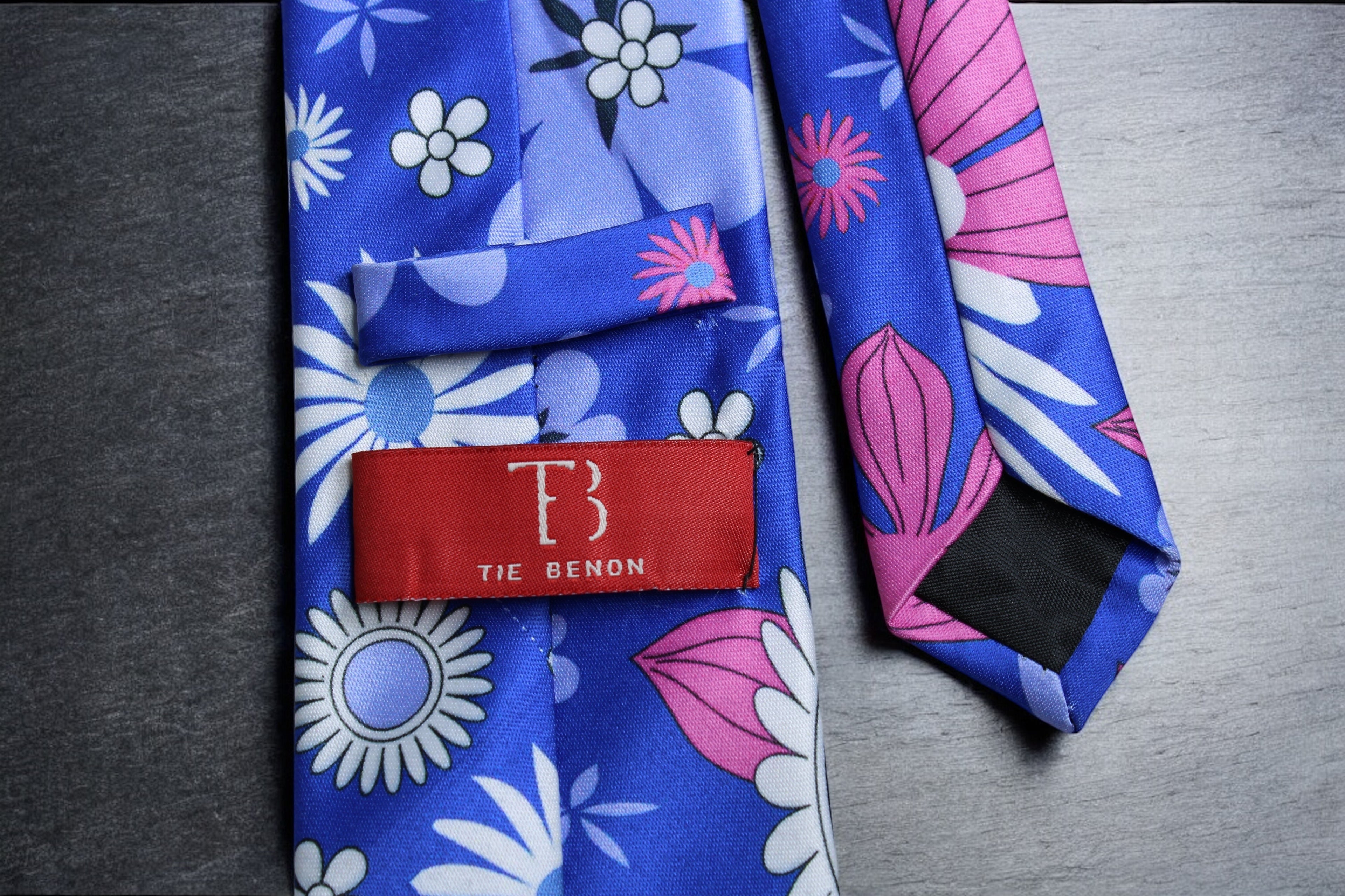 Indigo Bloom Necktie Tie With Pocket Square
