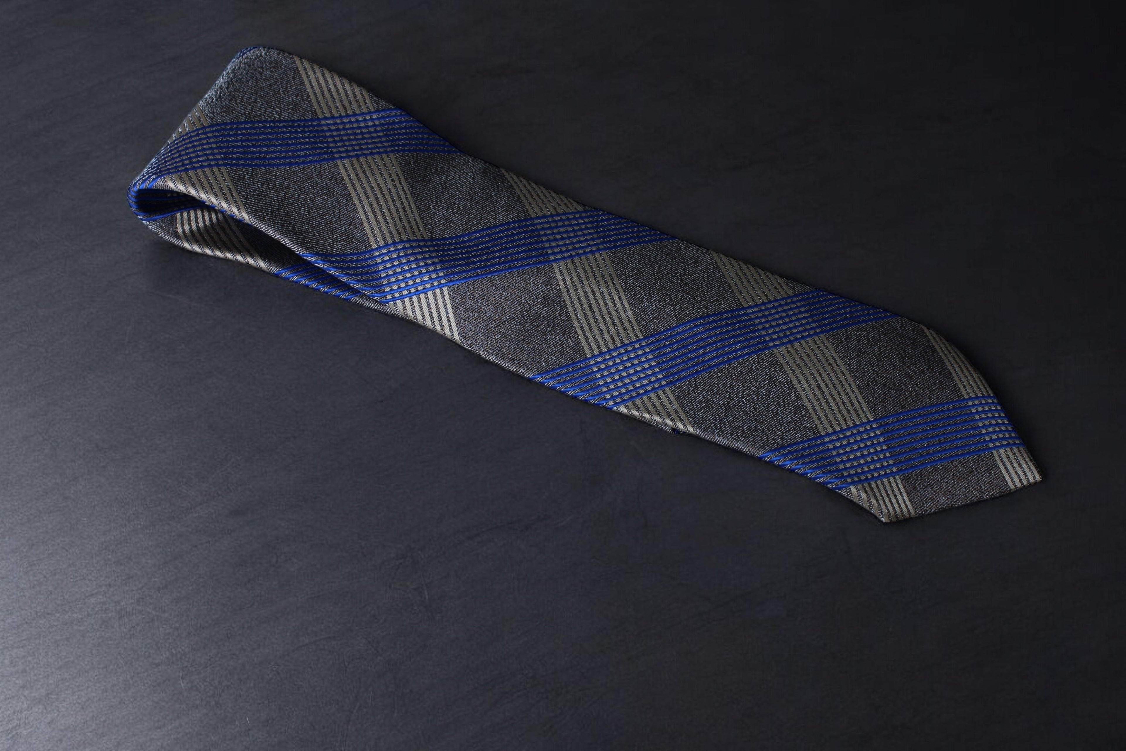 Elegant Gray & Blue Striped Microsilk Tie