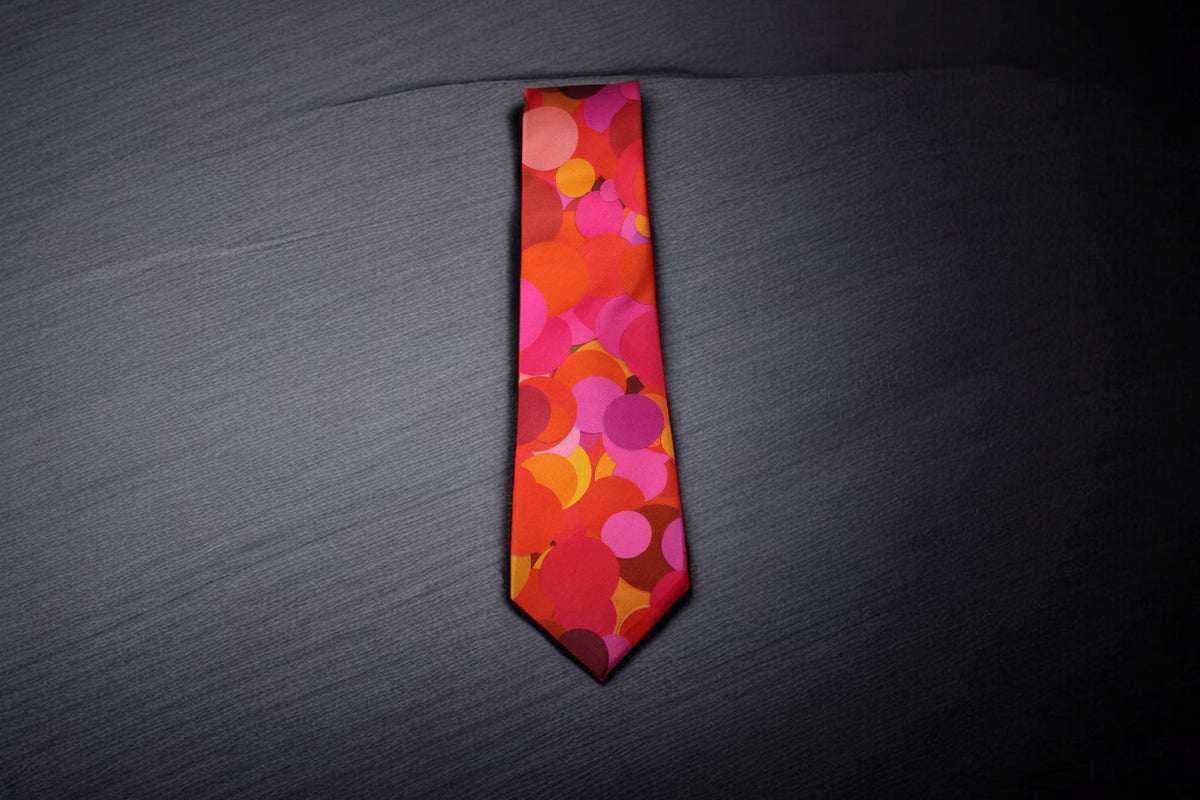 Vibrant Red and Pink Tie With Pocket Square