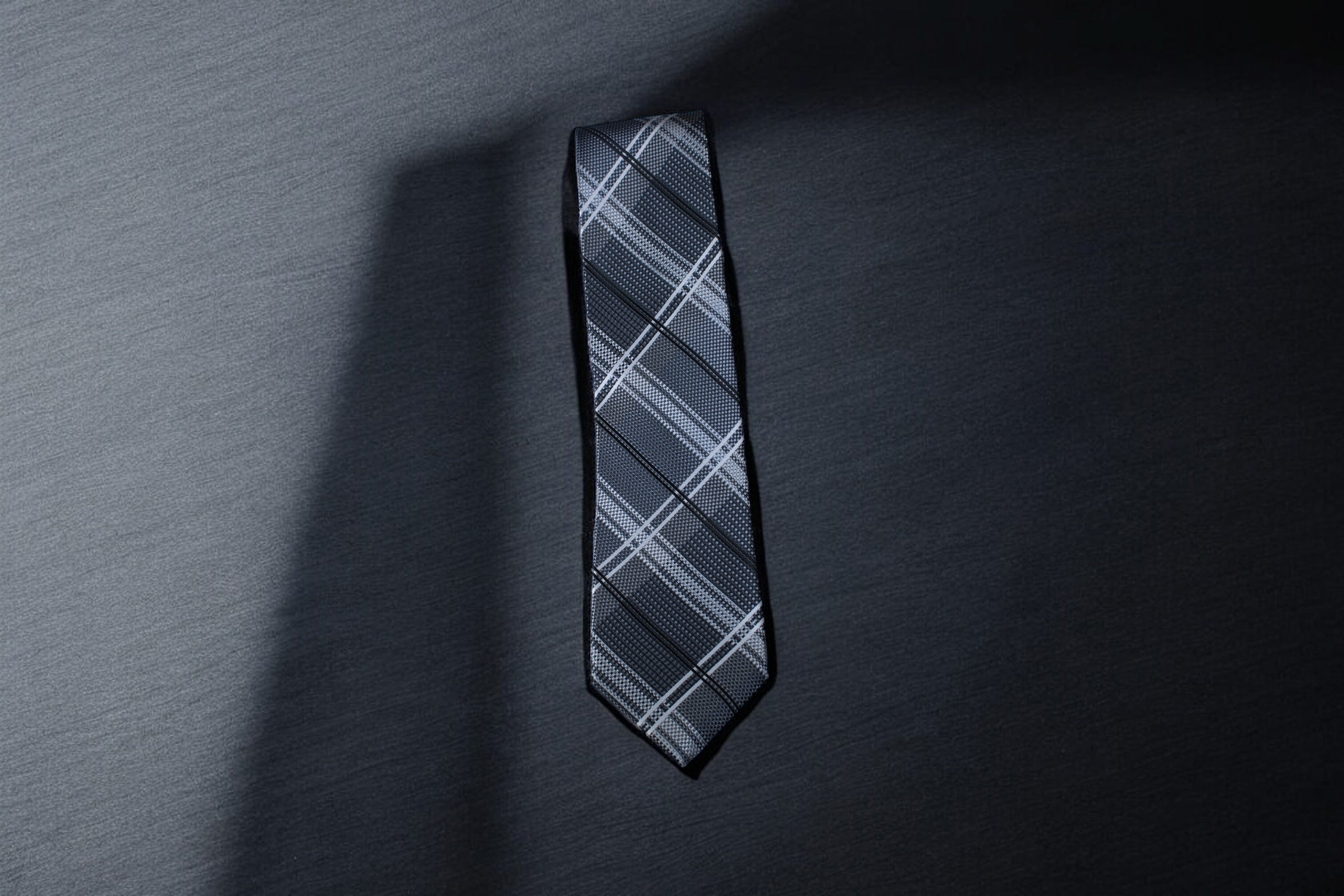 Bold Black & Silver Plaid Tie
