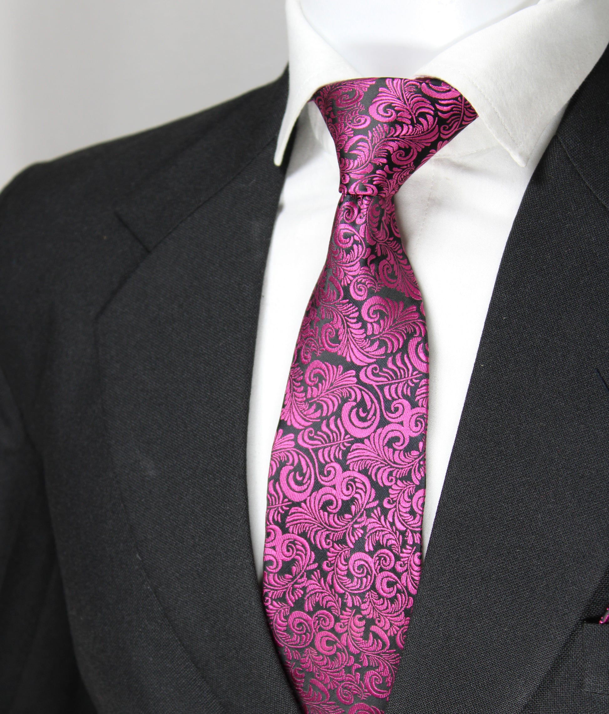 Magenta & Black Floral Tie & Pocket Square