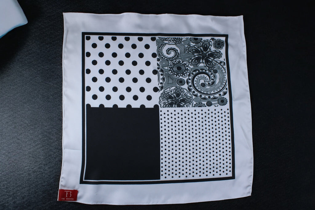 Multi Pattern Print Black n White Pocket Square