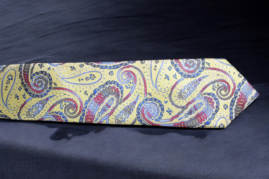 Yellow Paisley Tie - Elegant Vintage Swirl Design