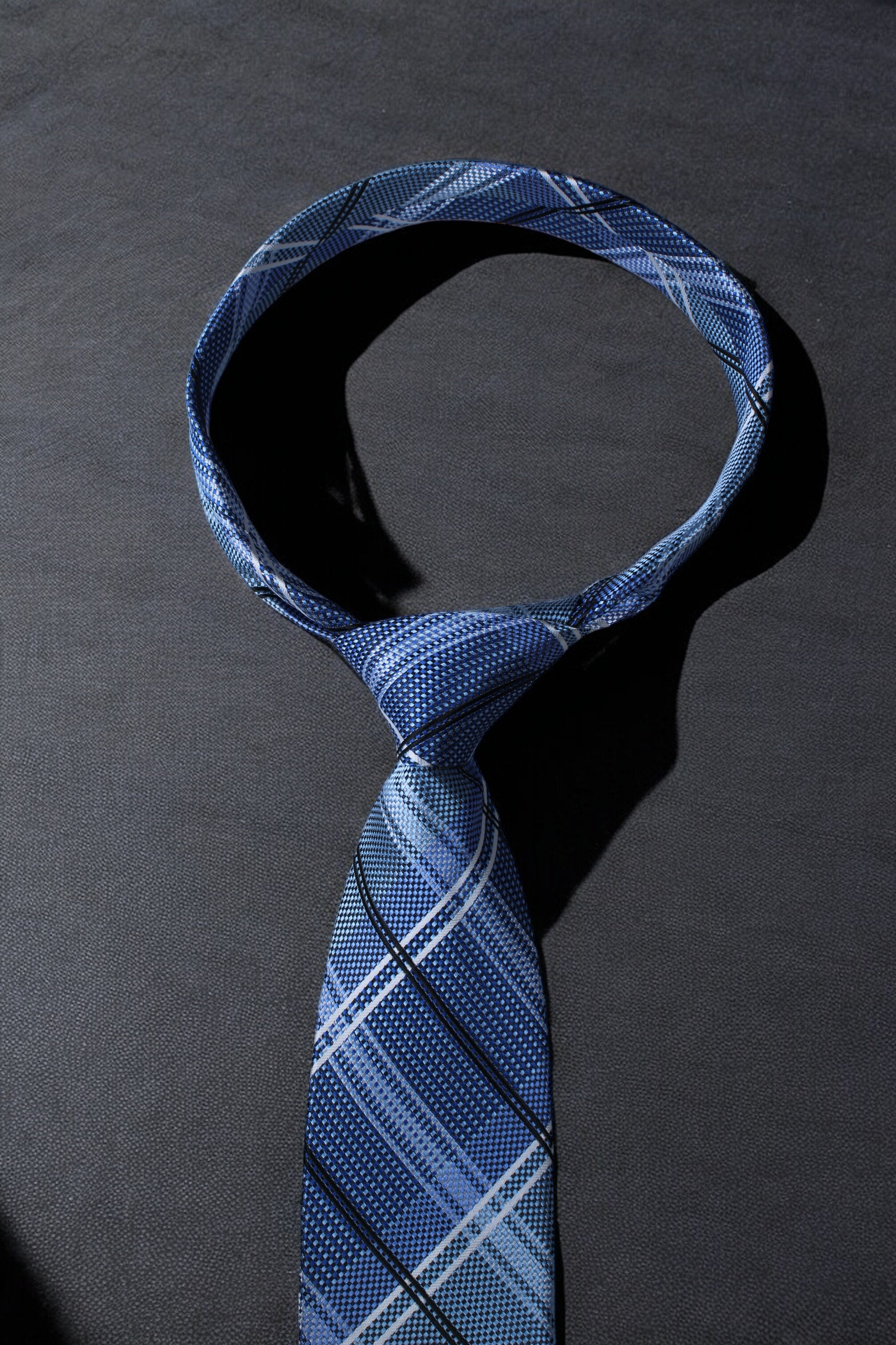 Classic Blue & Silver Plaid Tie