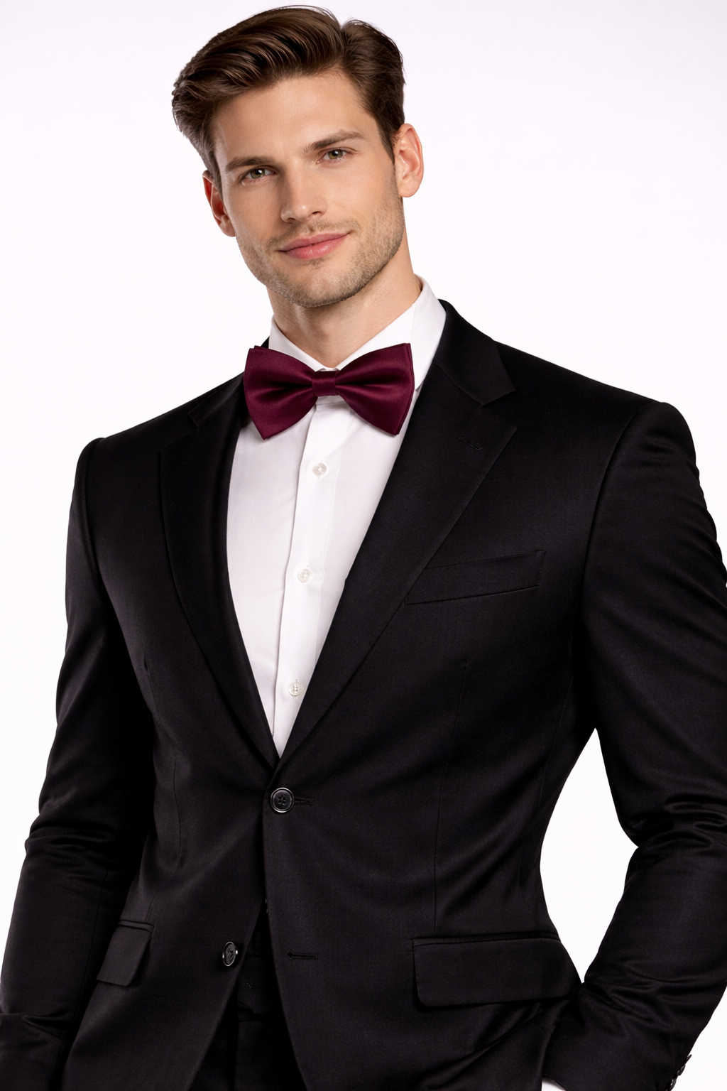 Burgundy Solid Double Layered Bowtie