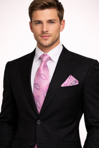 Luxury Pink Paisley Microsilk Tie Set with Pocket Square