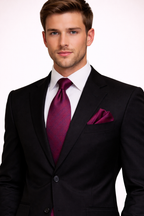 Maroon Textured Microsilk Tie Set with Pocket Square