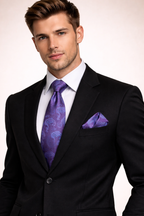 Royal Purple Paisley Microsilk Tie Set with Pocket Square