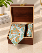 Sage Green & Burnt Orange Paisley Microsilk Tie & Pocket Square Set