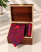 Red & Blue Paisley Microsilk Tie & Pocket Square Set