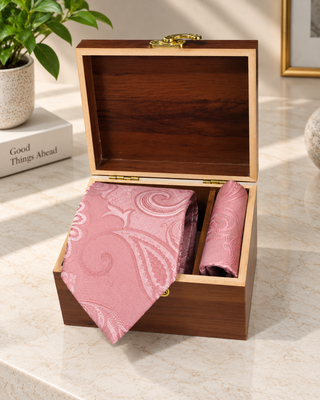 Blush Peach Paisley Microsilk Tie & Pocket Square Set