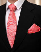 Peach Coral Paisley Microsilk Tie & Pocket Square Set