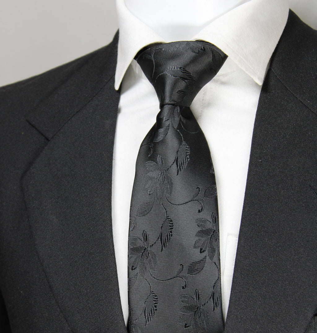 Classic Black Floral Tie & Pocket Square