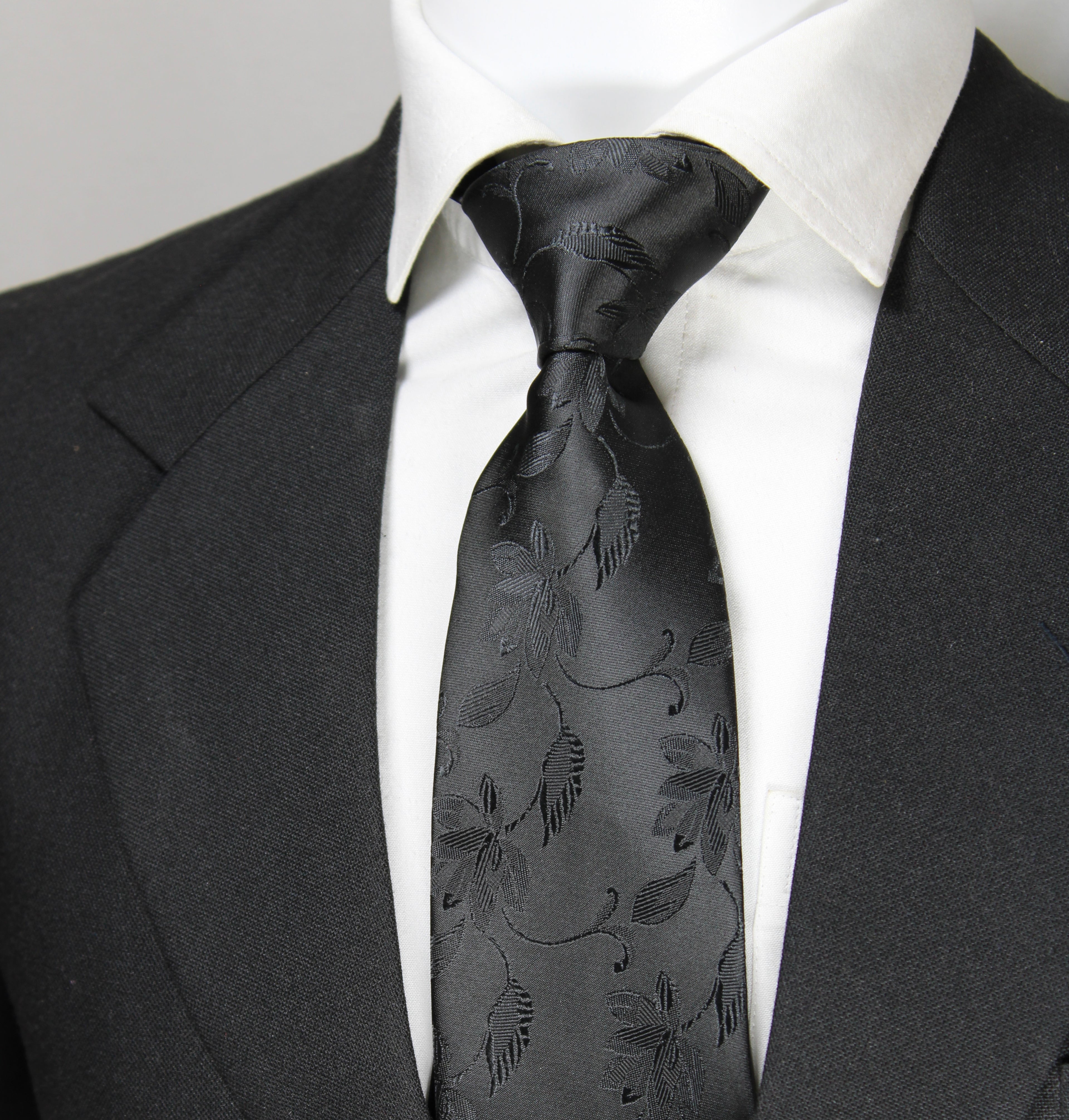Classic Black Floral Tie & Pocket Square