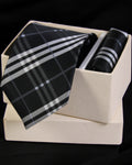 Black and white plaid tie and pocket square set in a box Tie Benon