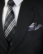 Black suit with plaid tie and pocket square Tie Benon