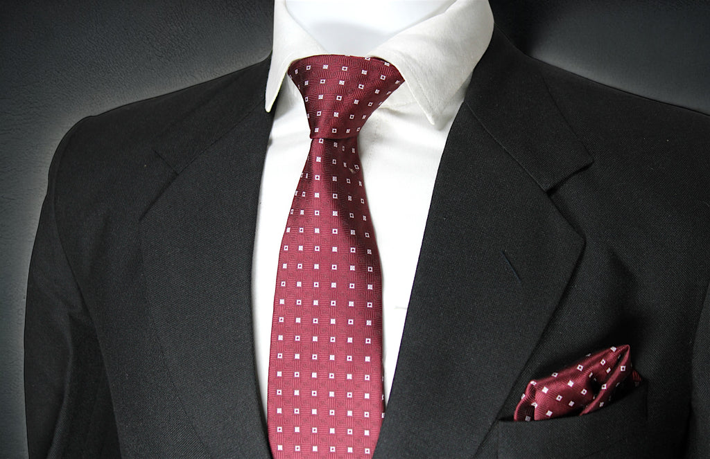 Classic Maroon Geometric Tie & Pocket Square