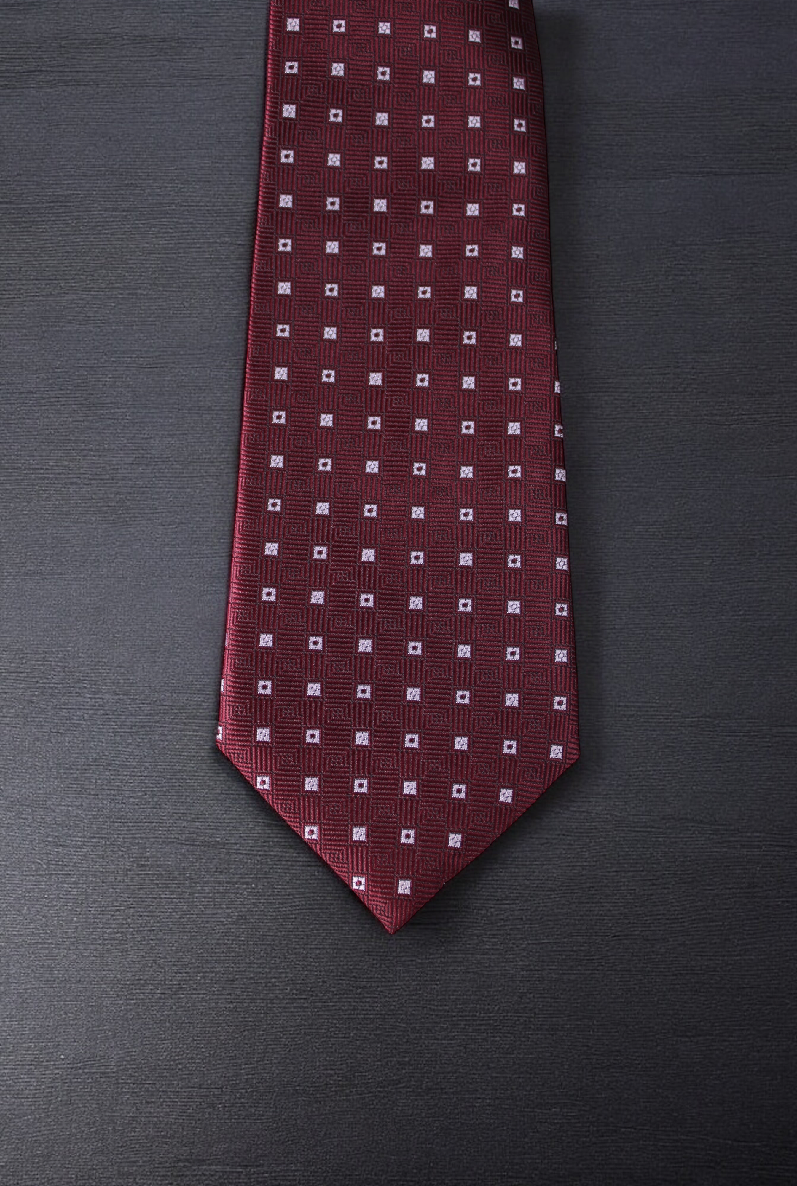 Classic Maroon Geometric Tie & Pocket Square