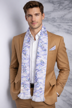 Lavender Blue Geometric Printed Scarf With Pocket Square