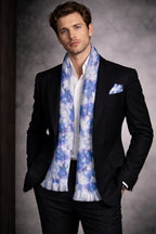 Airforce Blue Abstract Printed Scarf With Pocket Square