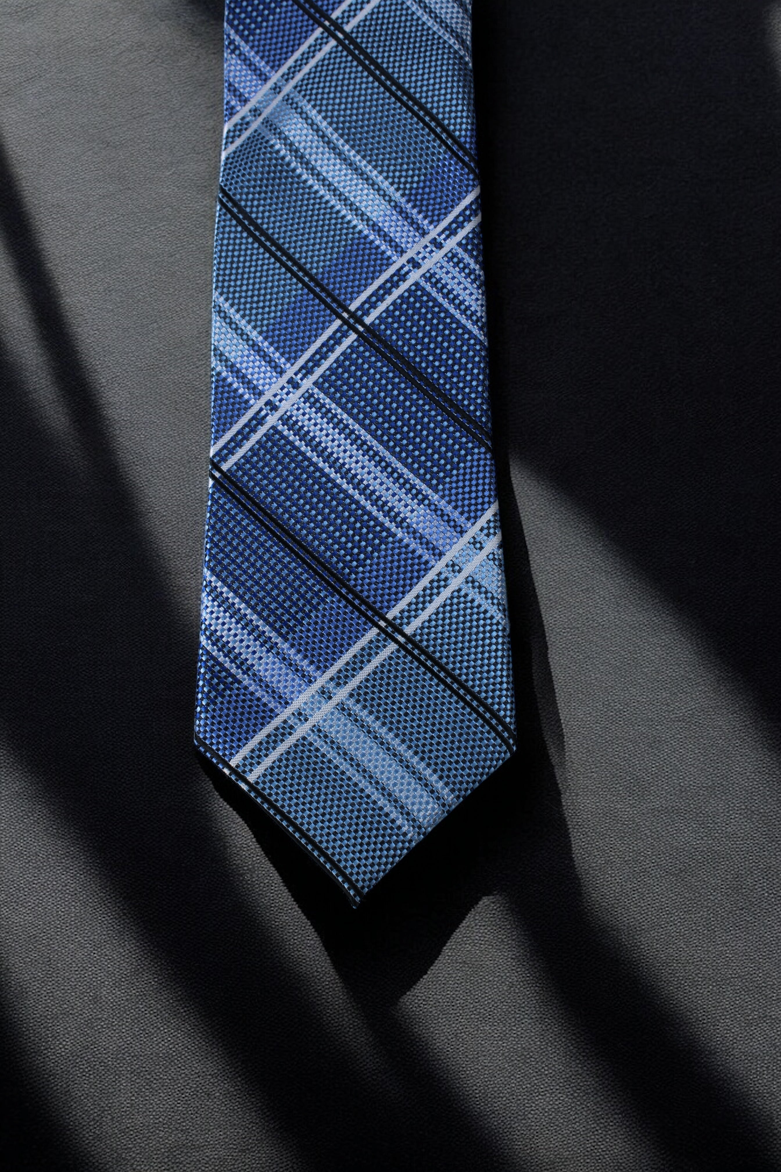 Classic Blue & Silver Plaid Tie