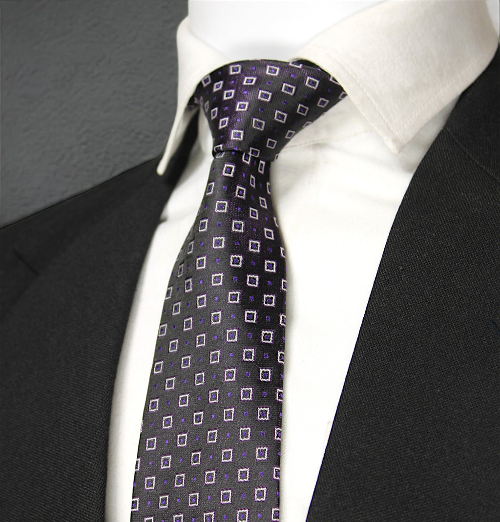 Dark Purple Geometric Tie & Pocket Square