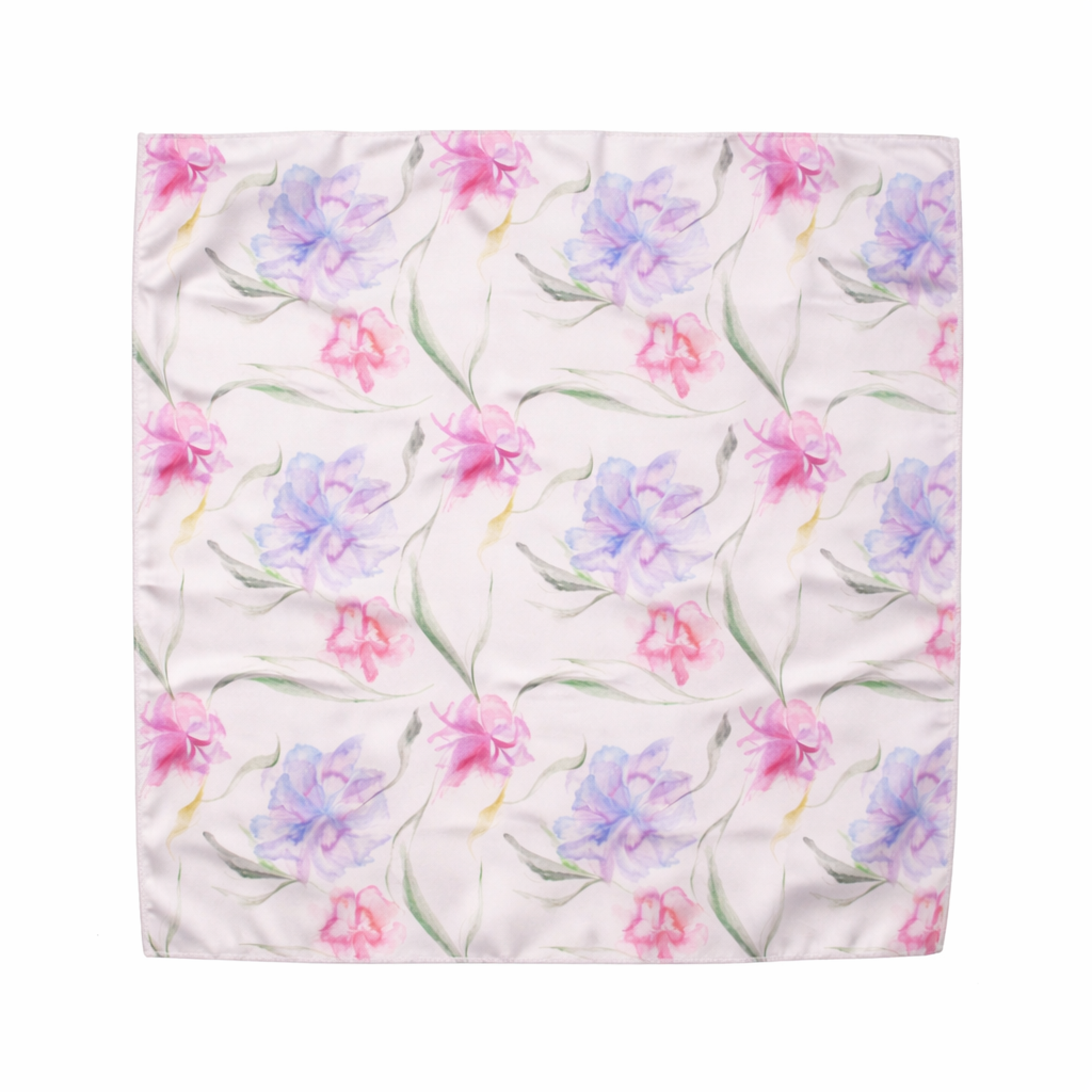 White Floral Printed Scarf With Pocket Square