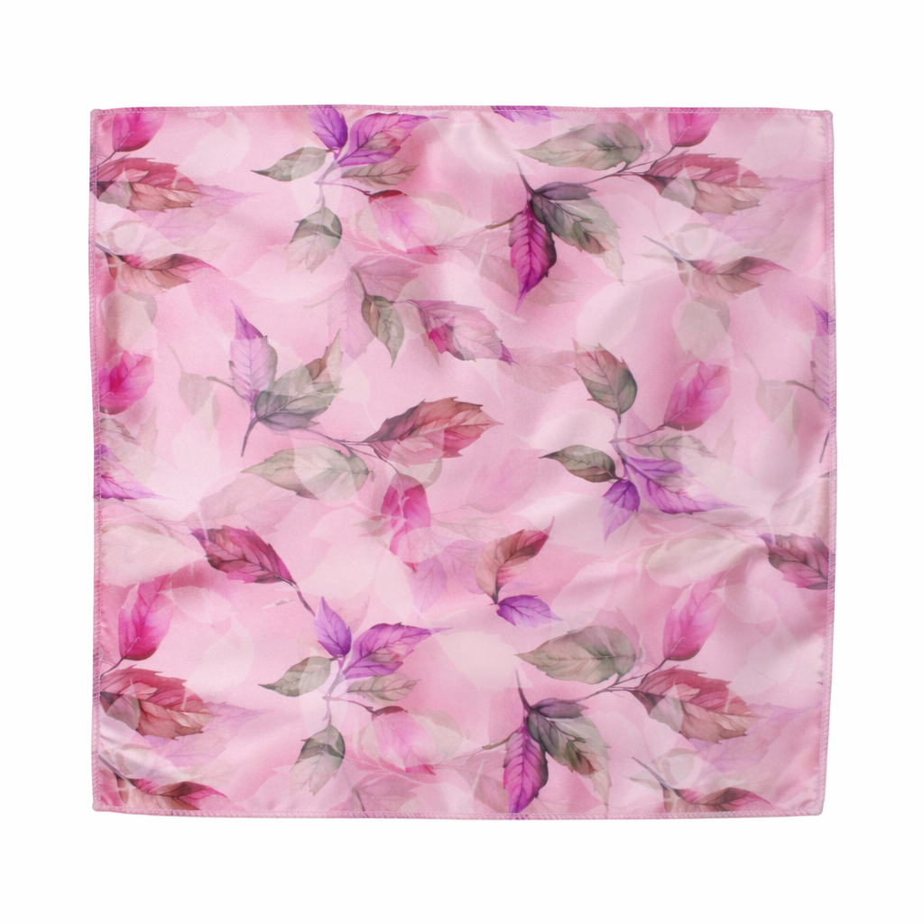 Pink Leafy Printed Scarf With Pocket Square