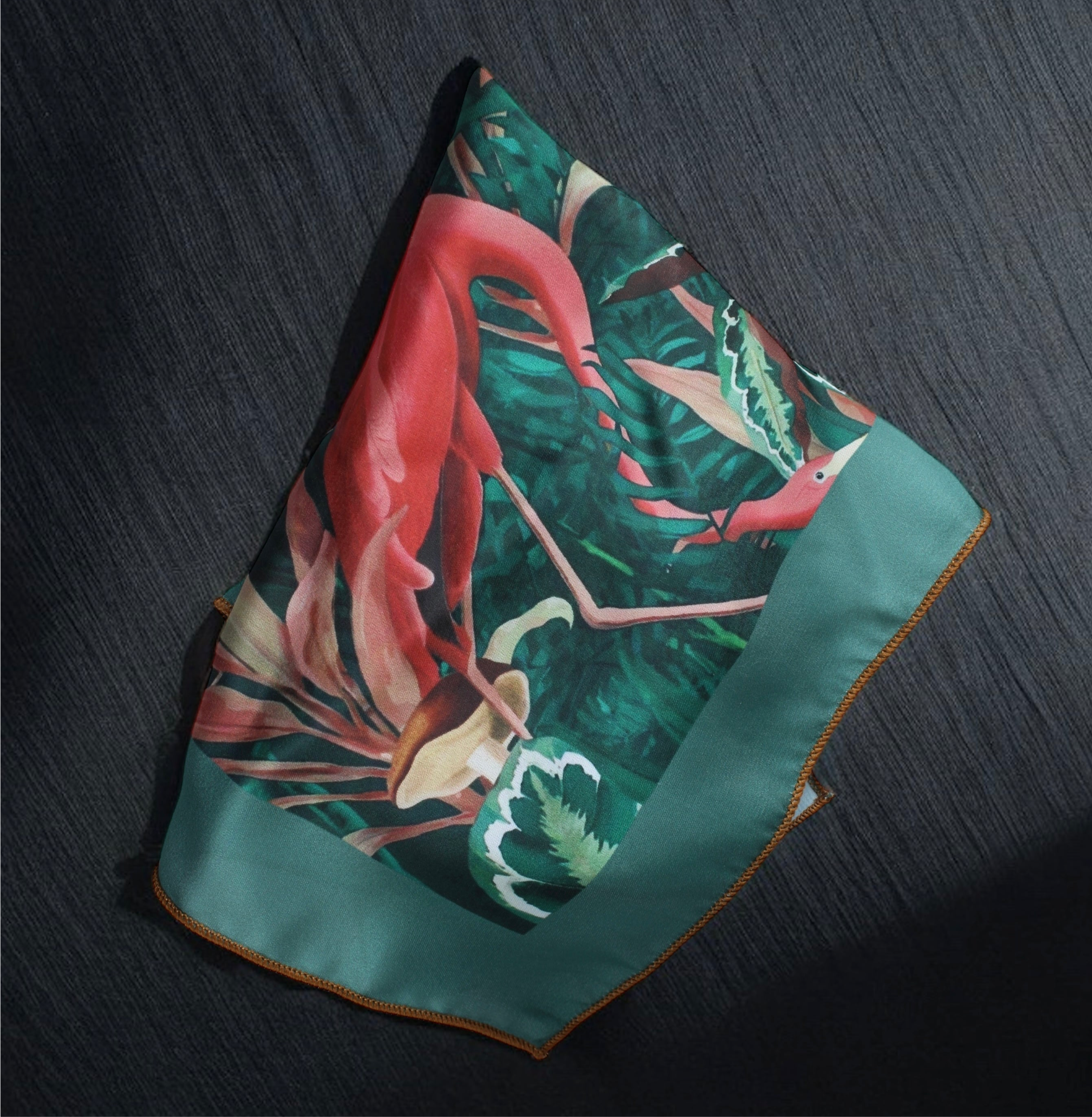 Viridian Green Bird Print Pocket Square