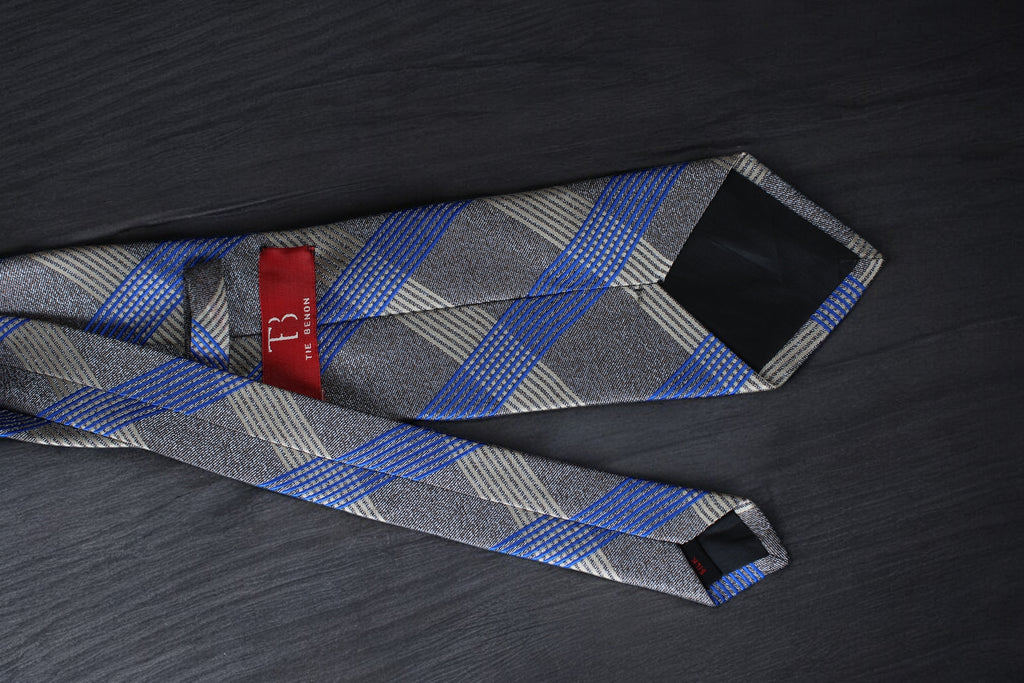 Elegant Gray & Blue Striped Microsilk Tie