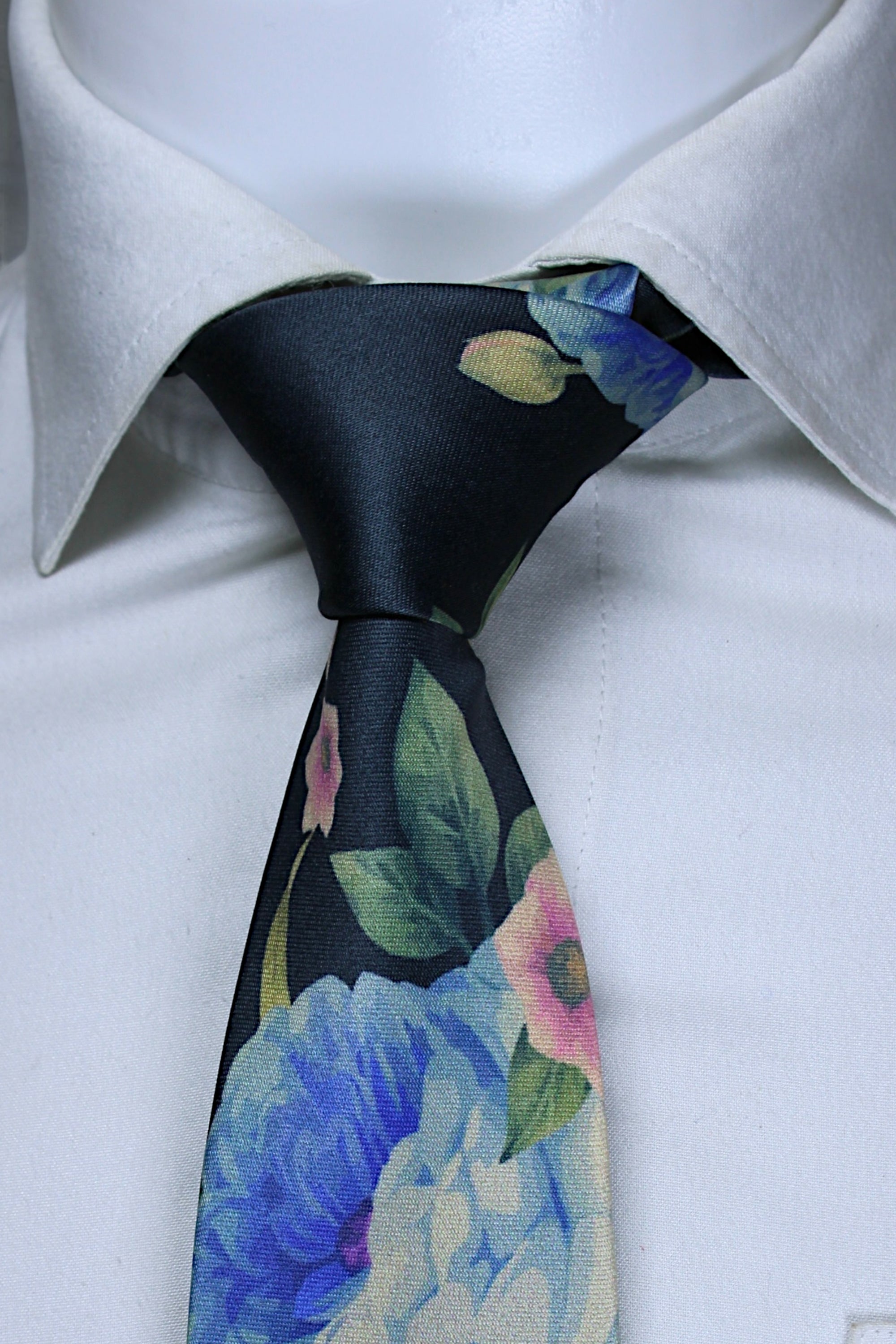 Multicolor Floral Black Tie with Pocket Square