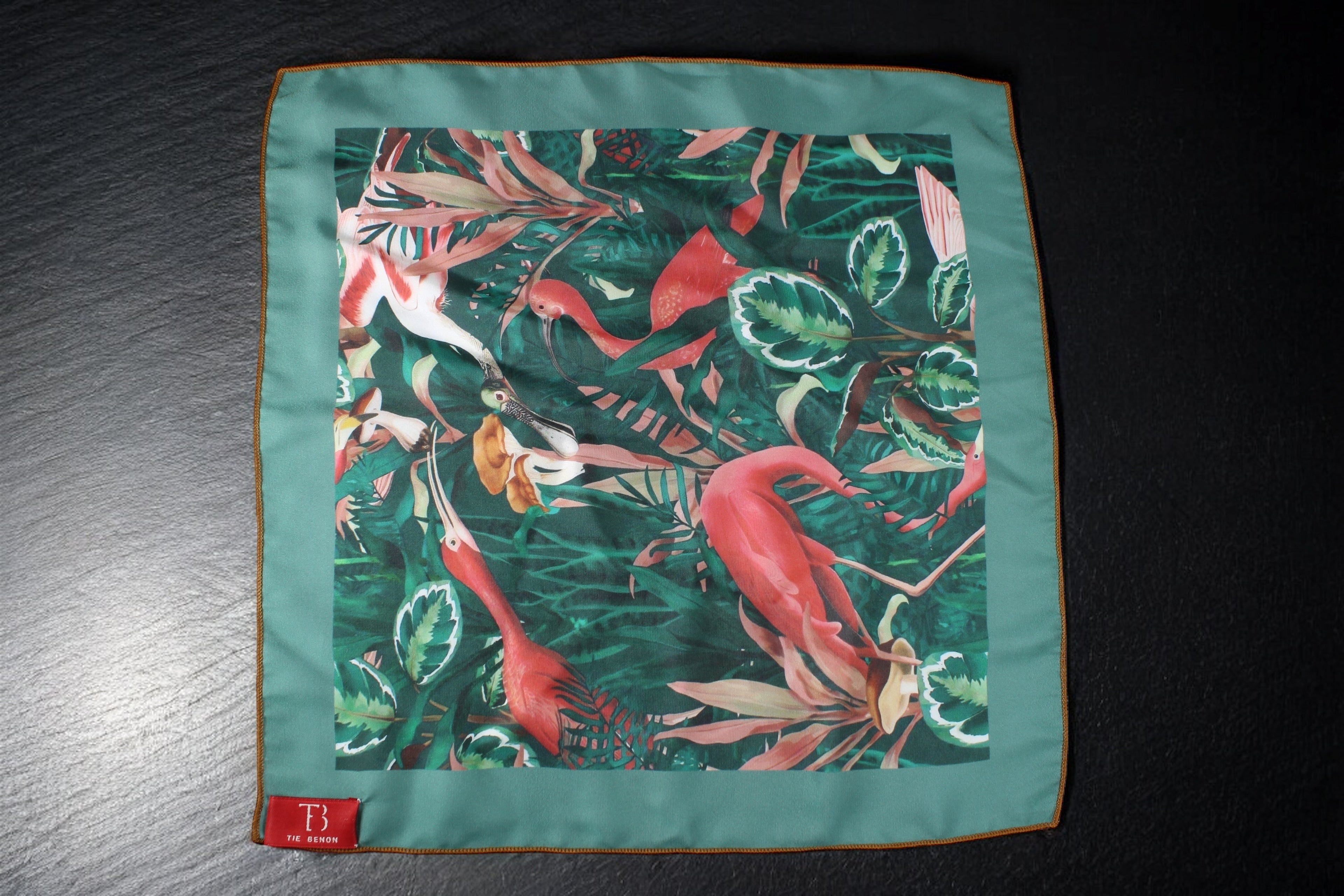 Viridian Green Bird Print Pocket Square
