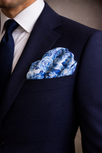 Blue Floral Printed Pocket Square