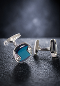 Blue Enamel Crystal Cufflinks for Men