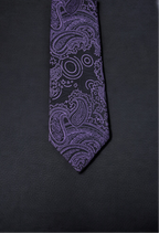 Elegant Black & Purple Paisley Tie & Pocket Square