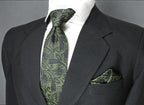Elegant Green & Black Paisley Tie & Pocket Square