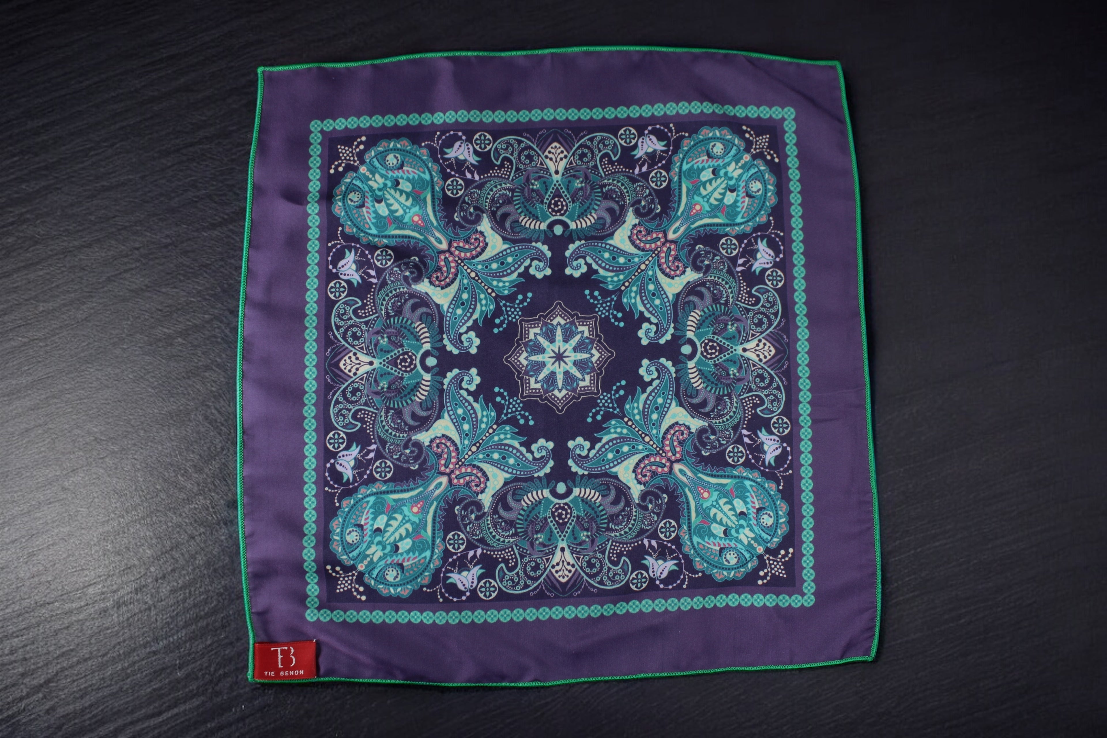 Elegant Navy & Teal Paisley Pocket Square